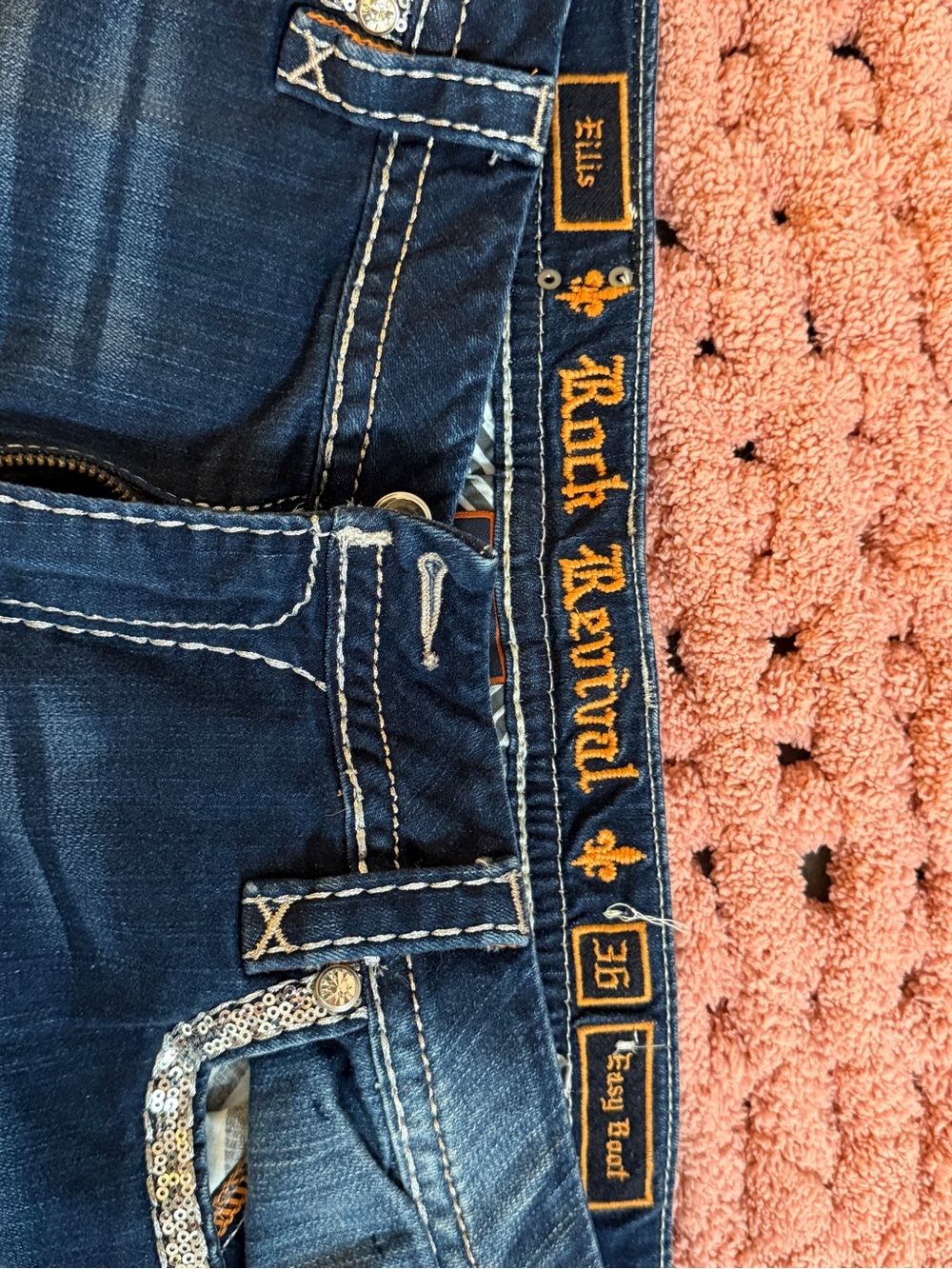 Rock Revival Women's Dark Blue Boot Cut Jeans with Gold Embroidery